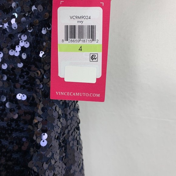 NWT Vince Camuto Sequin Fit & Flare Party V-Neck Mini Cocktail Dress Navy Blue 4 - Picture 9 of 12